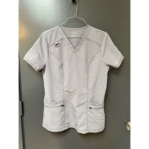 Jaanuu Scrub Shirt Women's Size S Gray Wrap V Neck Short Sleeve Pockets